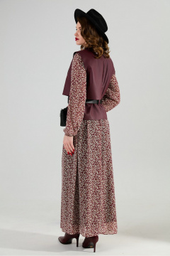 Жилет, платье NikVa 1020-3 листочки бургунди и бордо - фото 5