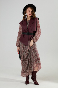 Жилет, платье NikVa 1020-3 листочки бургунди и бордо - фото 4