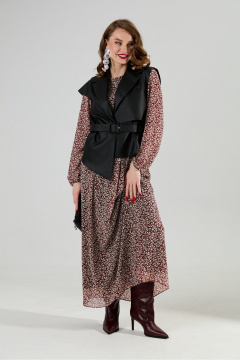 Жилет, платье NikVa 1020-4 листочки бургунди и чёрный - фото 1