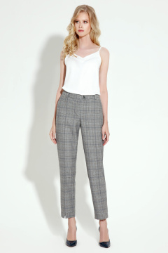 Брюки прямые зауженные в клетку из текстиля Панда 16260z серый - фото 1
