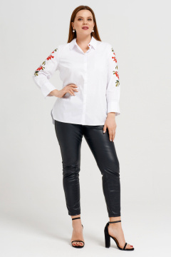 Демисезонная хлопковая блузка с вышивкой рябина для офиса Панда 33343z белый - фото 1