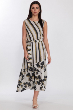 Платье из вискозы с асимметричным воланом и поясом Faufilure C1186  цветы - фото 2