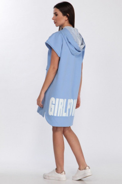 Платье свободного кроя из хлопка с капюшоном и контрастной печатью Faufilure C1181 голубой - фото 5