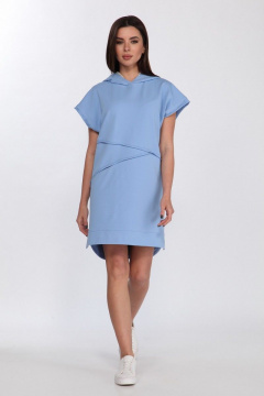 Платье свободного кроя из хлопка с капюшоном и контрастной печатью Faufilure C1181 голубой - фото 2