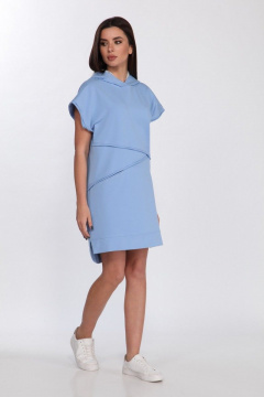 Платье свободного кроя из хлопка с капюшоном и контрастной печатью Faufilure C1181 голубой - фото 1