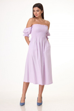 Вискозное платье с эластичным лифом и короткими рукавами Anelli 1032 лаванда - фото 1