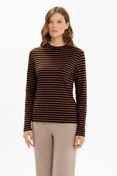 Лонгслив Nelva 23487 бежево-коричневая полоска - фото 1