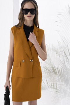 Деловая юбка из вискозы с имитацией застежки пуговиц Barbara Geratti С1188BG Н горчица - фото 3