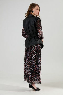 Жилет, платье, ремень NikVa 1021-1 листья мультиколор и чёрный - фото 3