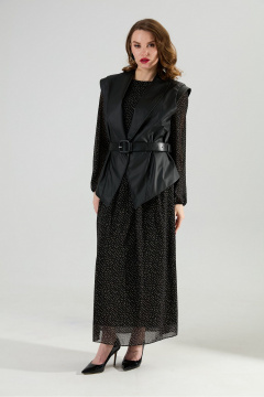 Жилет, платье, ремень NikVa 1021-2 чёрный в горошек и чёрный - фото 1