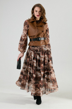 Жилет, платье, ремень NikVa 1022-1 шоколад и тигровая абстракция - фото 1