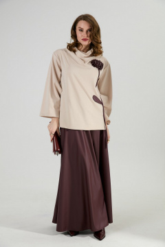 Джемпер NikVa 923-7 капучино и бордо - фото 2