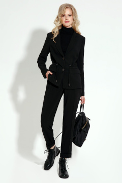 Деловой костюм из текстиля с жакетом и юбкой в стиле классика Панда 18020z черный - фото 1
