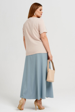 Вискозный комплект блузка и длинная юбка для отдыха Панда 38210z бежево-бирюзовый - фото 2