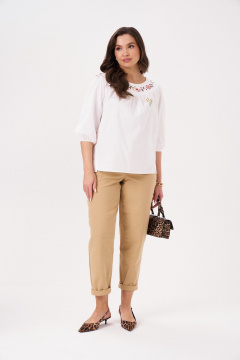 Блузка прямого силуэта с вышивкой и рукавом 3/4 Панда 36540z белый - фото 2