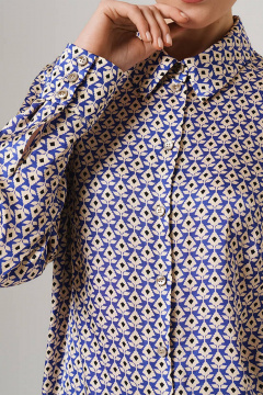 Блуза Nelva 23145 бежево-васильковый принт - фото 4