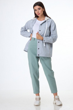 Голубой джинсовый жакет с рельефными швами и петлями Anelli 1042 циркон - фото 3