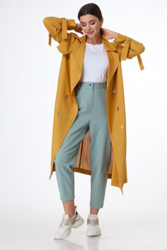 Платье-тренч из льняной ткани с классическим дизайном Anelli 1029 янтарь - фото 5