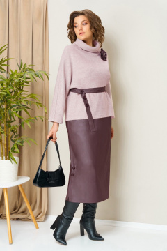 Джемпер, юбка VOLNA 1447 светло-розовый_ежевика - фото 1