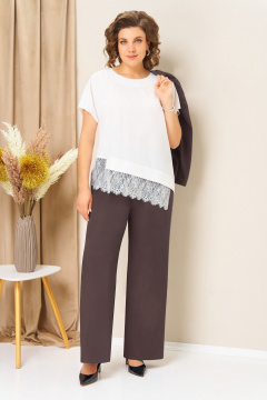 Блуза, брюки, жилет VOLNA 1458 кофейно-коричневый - фото 2