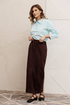 Джемпер, юбка Gizart 5425 голубой, шоколадный джинс - фото 4