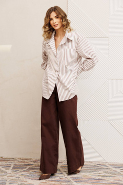 Брюки, рубашка Gizart 5443 бело коричневый, шоколад джинс - фото 3