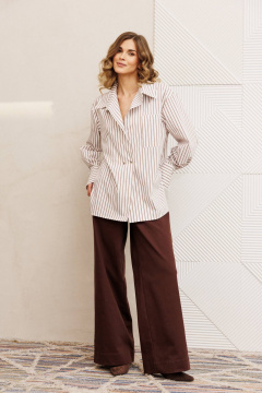 Брюки, рубашка Gizart 5443 бело коричневый, шоколад джинс - фото 2