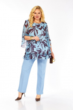 Блуза, брюки Элль-стиль 2213/12 голубой_кофе - фото 5