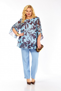 Блуза, брюки Элль-стиль 2213/12 голубой_кофе - фото 3