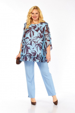 Блуза, брюки Элль-стиль 2213/12 голубой_кофе - фото 2