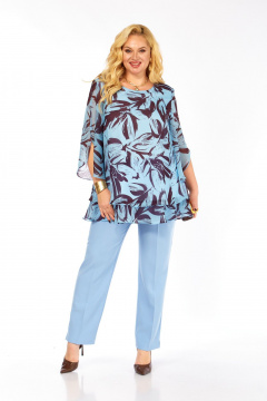 Блуза, брюки Элль-стиль 2213/12 голубой_кофе - фото 1