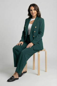 Зеленый костюм двойка из хлопка с золотыми пуговицами AURA otd 9183 изумруд - фото 5