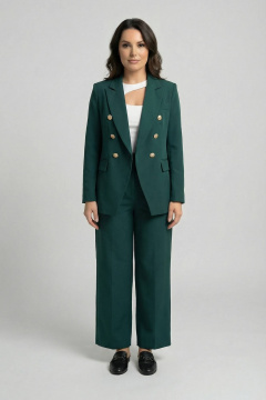Зеленый костюм двойка из хлопка с золотыми пуговицами AURA otd 9183 изумруд - фото 1