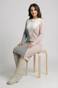 Трикотажное платье до колена с асимметричным дизайном Galean Style 918 розовый - фото 4