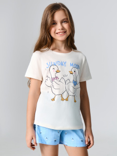 Футболка, шорты Mark Formelle 567727/25-39550ПП-0 молочный_цветы_на_голубой_полоске_3_сл_на_пол - фото 2