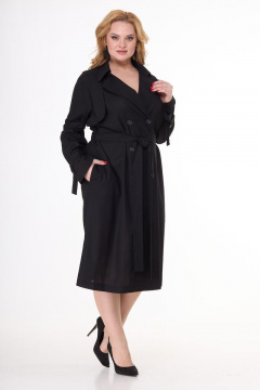Платье-тренч из льняной ткани в классическом стиле Anelli 1029 черный - фото 2
