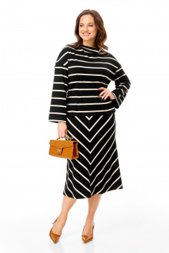 Джемпер, юбка T&N 7732 черный_полоска - фото 1
