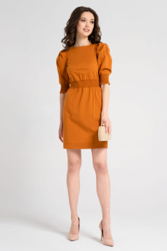 Платье на каждый день с воротником и резинкой на поясе Панда 45887z терракотовый - фото 1