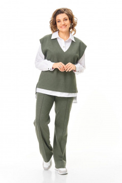 Блуза, брюки, жилет VI ORO VR-1246 олива - фото 4
