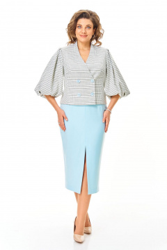 Жакет, юбка VI ORO VR-1248 голубой+однотон - фото 1