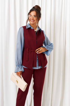 Блуза, брюки, жилет Beautiful&Free 6440 марсала-голубой - фото 4