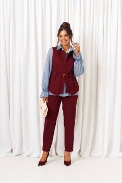 Блуза, брюки, жилет Beautiful&Free 6440 марсала-голубой - фото 1