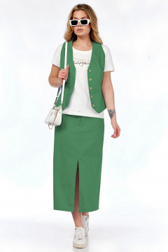 Жилет, футболка, юбка Милора-стиль 1205/1 ярко-зеленый - фото 1