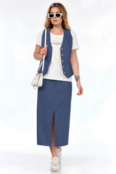 Жилет, футболка, юбка Милора-стиль 1205/1 синий - фото 1