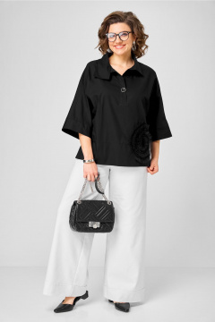 Демисезонная хлопковая блуза в стиле бохо Michel chic 786 черный - фото 2