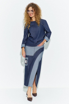 Рубашка, юбка Euromoda 693 синий_джинс_меланж - фото 1