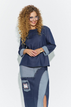 Рубашка, юбка Euromoda 693 синий_джинс_меланж - фото 2