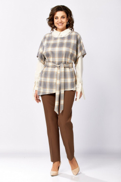 Брюки, жилет, рубашка Милора-стиль 1388 серый+шоколад - фото 1