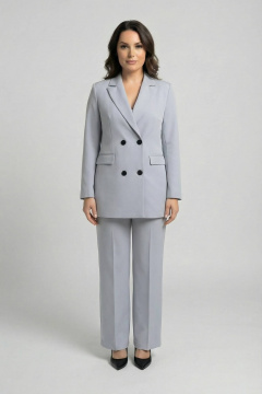 Деловая тройка из хлопка с прямыми брюками и двубортным жакетом AURA otd 9176 светло-серый - фото 4