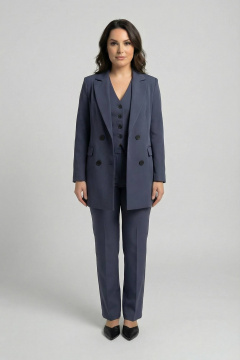 Тройка из текстиля: жакет с пуговицами, жилет и брюки AURA otd 9190 темно-серый - фото 1